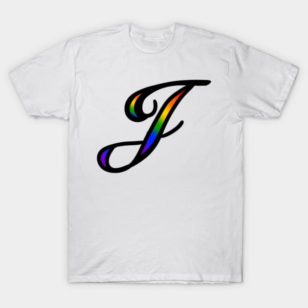 Rainbow Cursive Letter J T-Shirt by JennaBunnies